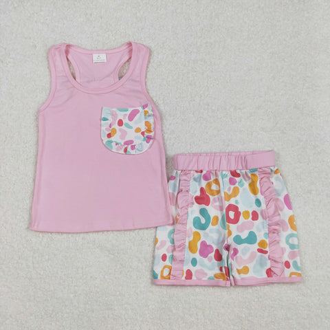 GSSO1981   baby girl clothes pink leopard print toddler girl  summer outfit