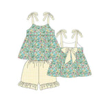 GSSO1984 pre-order baby girl clothes green floral toddler girl  summer outfit-2025.1.30