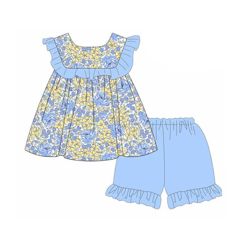 GSSO1985 pre-order baby girl clothes blue floral toddler girl  summer outfit-2025.1.30