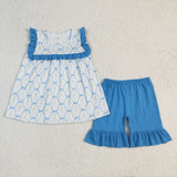 GSSO2004 baby girl clothes blue flower toddler girl summer outfit