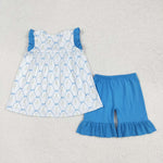 GSSO2004 baby girl clothes blue flower toddler girl summer outfit