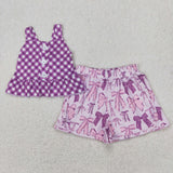 GSSO2035   baby girl clothes purple bows toddler girl summer outfit