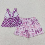 GSSO2035   baby girl clothes purple bows toddler girl summer outfit
