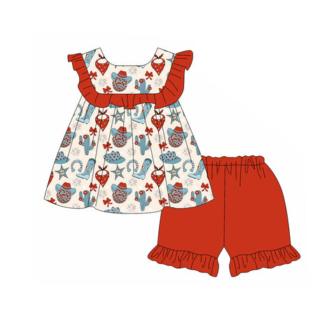 GSSO2068 pre-order baby girl clothes cowboy toddler girl 4th of July Patriotic summer outfit-2025.2.7