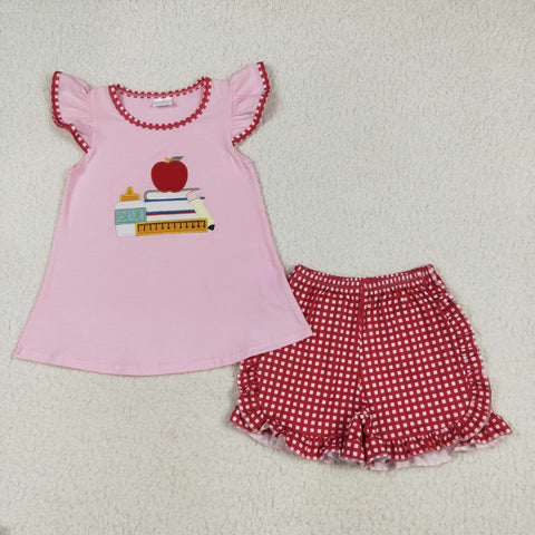GSSO2069  baby girl clothes embroidery books toddler girl back to school summer outfit
