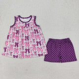 RTS kids clothes purple bow kids summer matching clothes summer shorts set