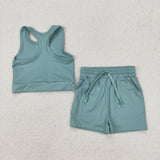 GSSO2133 baby girl clothes green toddler girl yoga summer outfit