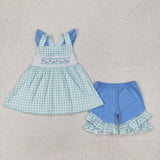 GSSO2148   toddler girl clothes embroidery fish girl summer set