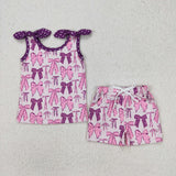 RTS kids clothes purple bow kids summer matching clothes summer shorts set