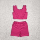 GSSO2284   baby girl clothes hot pink toddler girl yoga summer outfit