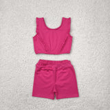 GSSO2284   baby girl clothes hot pink toddler girl yoga summer outfit
