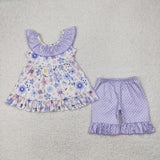 GSSO2306  toddler girl clothes purple floral girl summer set
