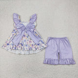 GSSO2306  toddler girl clothes purple floral girl summer set