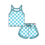 GSSO2332 pre-order baby girl clothes blue gingham toddler girl summer outfit-2025.3.23