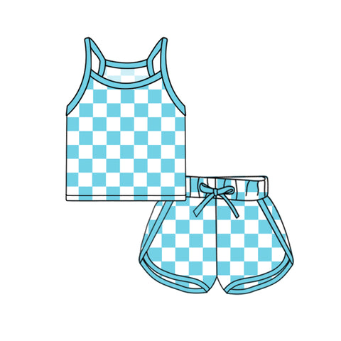 GSSO2332 pre-order baby girl clothes blue gingham toddler girl summer outfit-2025.3.23