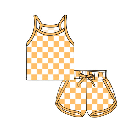 GSSO2333 pre-order baby girl clothes yellow gingham toddler girl summer outfit-2025.3.23