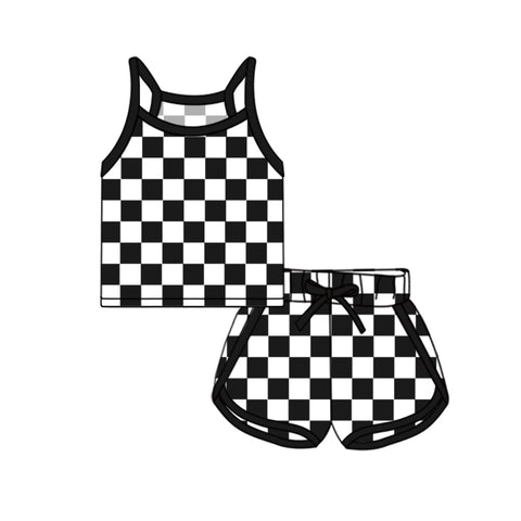 GSSO2334 pre-order baby girl clothes black gingham toddler girl summer outfit-2025.3.23