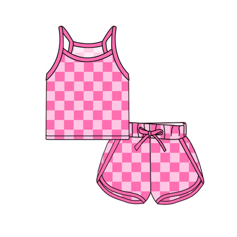 GSSO2336 pre-order baby girl clothes pink gingham toddler girl summer outfit-2025.3.23