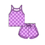 GSSO2337 pre-order baby girl clothes purple gingham toddler girl summer outfit-2025.3.23