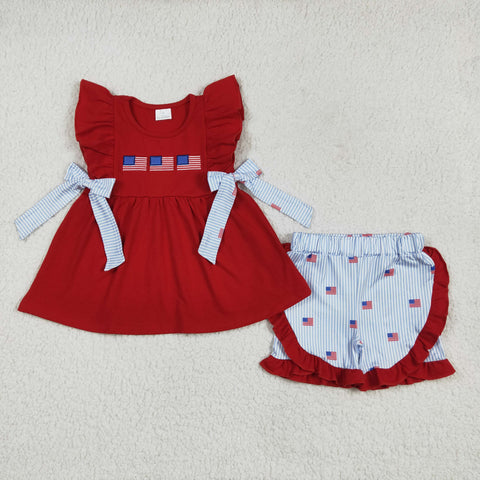 GSSO2375   baby girl clothes embroidery flag toddler girl  4th of July Patriotic summer outfit