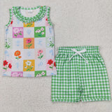 RTS girl summer clothes floral matching girl summer shorts set