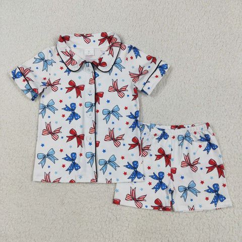 GSSO2484 baby girl clothes bows toddler girl summer 4th of July Patriotic pajamas outfit