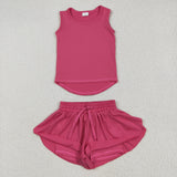 GSSO2500   baby girl clothes hot pink toddler girl summer outfit yoga clothes