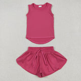 GSSO2500   baby girl clothes hot pink toddler girl summer outfit yoga clothes