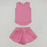 GSSO2501   baby girl clothes pink toddler girl summer outfit yoga clothes