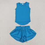 GSSO2504   baby girl clothes blue toddler girl summer outfit yoga clothes