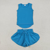 GSSO2504   baby girl clothes blue toddler girl summer outfit yoga clothes