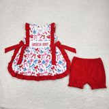 RTS girl summer matching clothes american girl flag 4th of July girl summer clothes