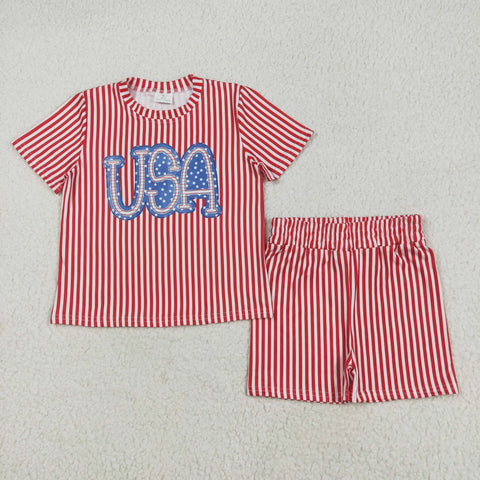 GSSO2577 baby girls July Fourth USA red stripe outfits