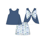 GSSO2632 pre-order toddler girl clothes blue bows girl summer set-2025.5.25