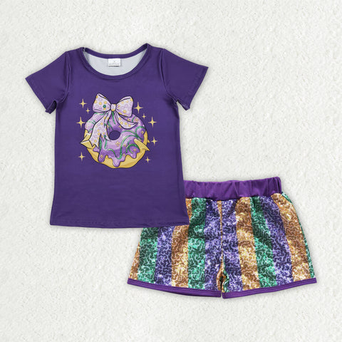 GSSO2712 baby girl clothes  mardi gras girl sequin shorts set