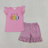 RTS kids matching clothing embroidery fishing print clothing baby summer clothing-2025.12.23