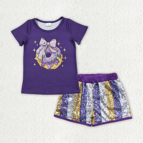 GSSO2804 baby girl clothes  mardi gras girl sequin shorts set