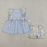 RTS Matching kids clothing blue floral print clothing girl summer clothing-2026.3.13