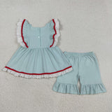 GSSO2926 kids clothes embroidery flag print girl 4th of July patriotic summer outfit  clothing set