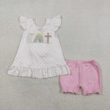 GSSO3018   baby girl clothes cross print toddler girl easter summer outfit