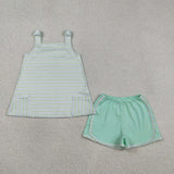 RTS Matching kids clothing green stripes print clothing girl summer clothing-2026.4.2