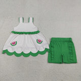 GSSO3164   kids clothes embroidery watermelon print girl summer clothing set