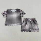 RTS Matching  toddler clothes solid color gingham scallop  print set girls summer clothing-2026.4.2