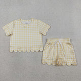RTS Matching  toddler clothes solid color gingham scallop  print set girls summer clothing-2026.4.2