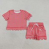 RTS Matching  toddler clothes solid color gingham scallop  print set girls summer clothing-2026.4.2