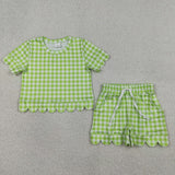 RTS Matching  toddler clothes solid color gingham scallop  print set girls summer clothing-2026.4.2