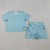 RTS Matching  toddler clothes solid color gingham scallop  print set girls summer clothing-2026.4.2