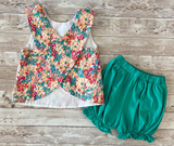MOQ：5pcs GSSO3194  pre-order kids clothes flower  print girl summer clothing set-2026.1.14