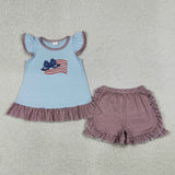 RTS Matching kids clothing embroidery flag print clothing baby 4th of July patriotic summer clothing-2026.5.5
