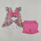GSSO3353   kids clothes flower print girl summer outfit  clothing set